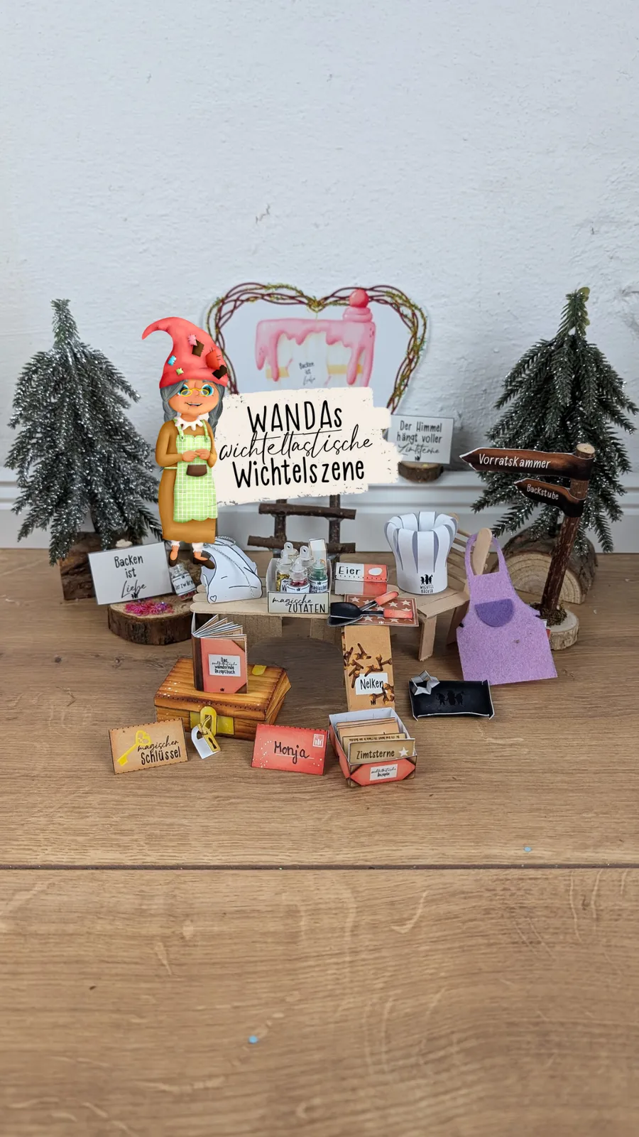 Wandas wichteltastische Wichtelszene mit Tannen und Backstube