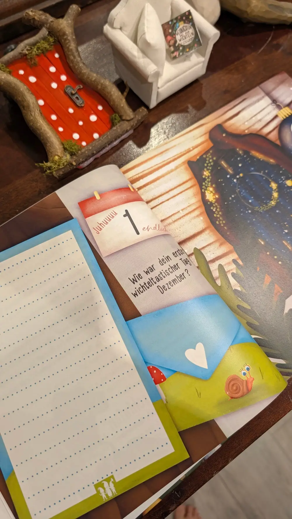 Briefbogen im Buch Weihnachten bei den Wichteln mit der Frage Wie war dein erster wichteltastischer Tag im Dezember?