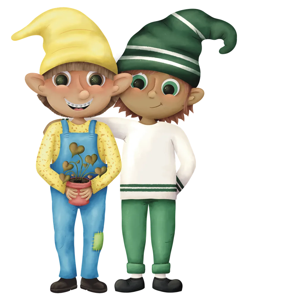 Gartenwichtel Sven & Tolle, handgezeichnet