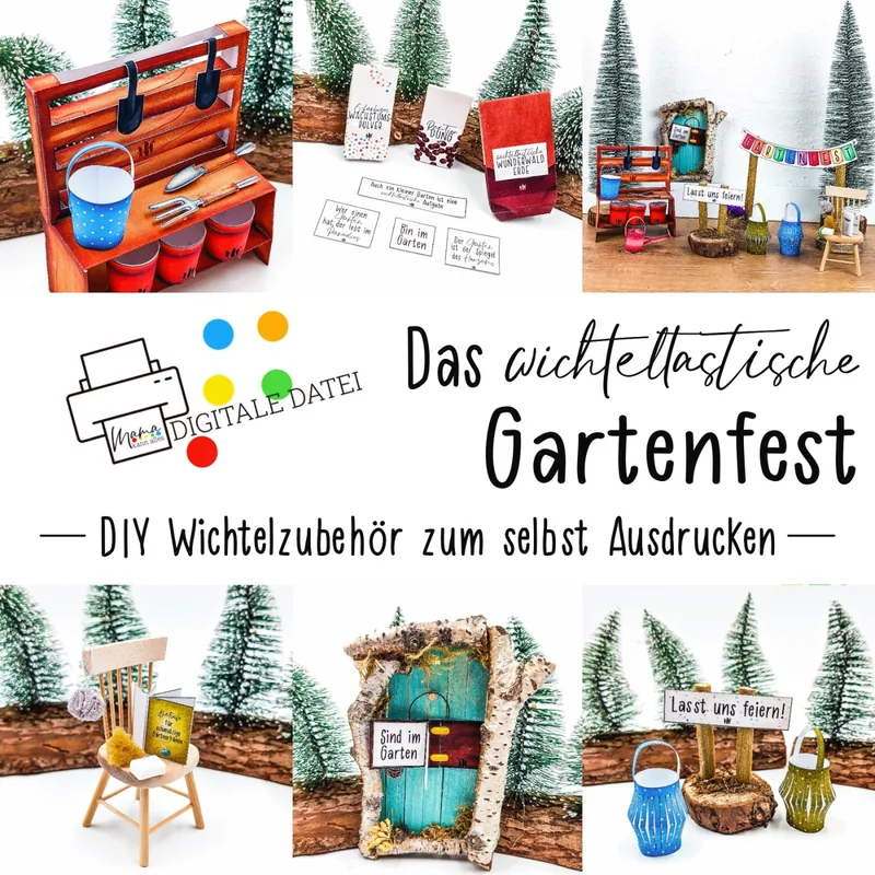 Wichtel Gartenfest Set: Wichtelzubehör zum Selbst-Ausdrucken