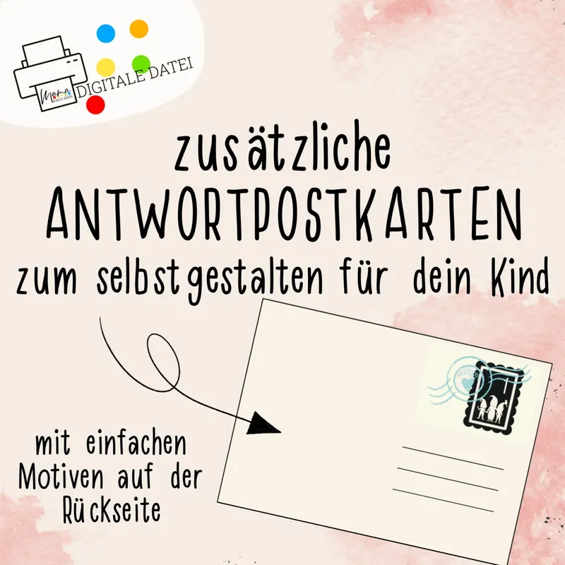 Blanko Antwortpostkarte zum Selbstgestalten mit einfachen Motiven auf der Rückseite